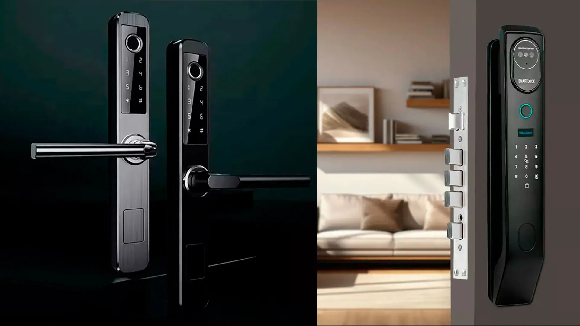 Diferentes modelos de cerraduras inteligentes instaladas en puertas modernas